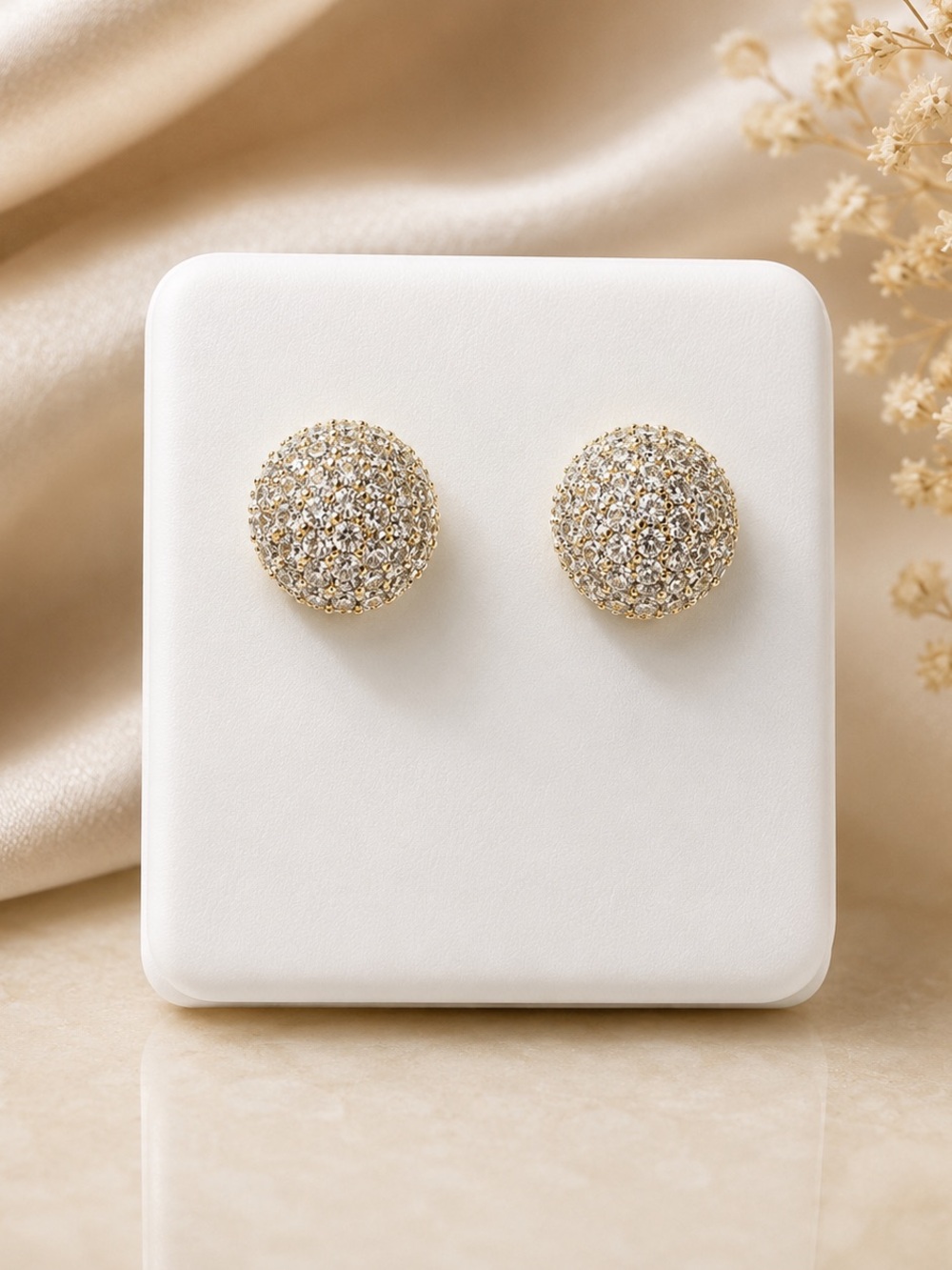 14K Gold Filled AAAAA CZ Pave Dome Screw Back Stud Earrings - Unisex. Stamped.